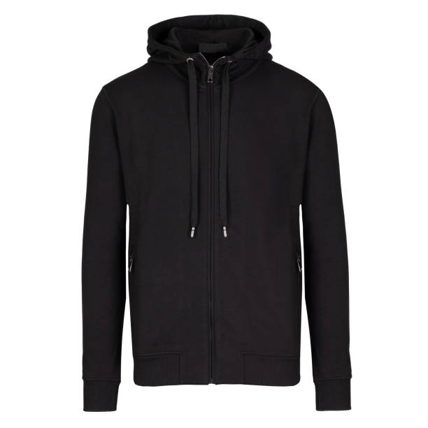 istock Classic Black Zipper Hoodie with Drawstrings 2165724894