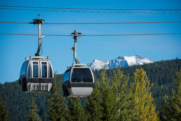 istock Gondola on cables above forest and mountains 2165729208