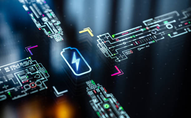 istock Power efficiency and charging core. Battery ultra fast charging and efficiency concept futuristic background. Futuristic battery icon in world of technological progress and innovation 2165736714