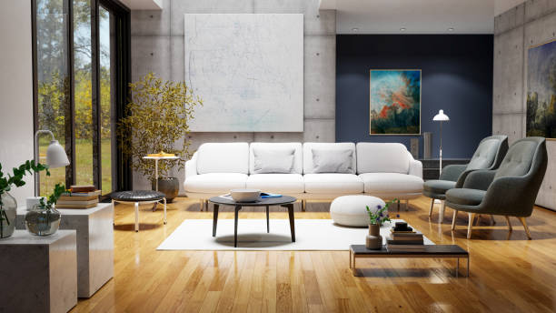 istock Large luxury modern bright interiors Living room mockup illustration 3D rendering image 2165739226