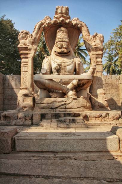a close view of Hanuman relief sculpture on Hazaara Rama temple wall, Hampi, Karnataka, India-February 01.2022