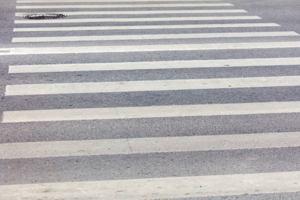 White stripes on the asphalt at a pedestrian crossing. Background.