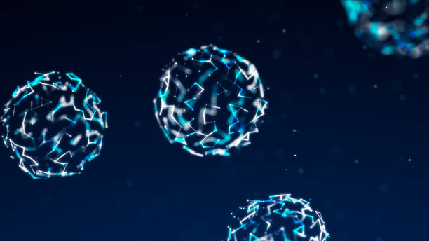 istock Abstract 3D illustration with cells of viruses, bacteria on dark background. Background with dots and lines. 3D 2165743355