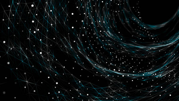 istock Digital binary data tunnel. Abstract connection of dots and lines on dark background. Concept of network. 3D 2165745047