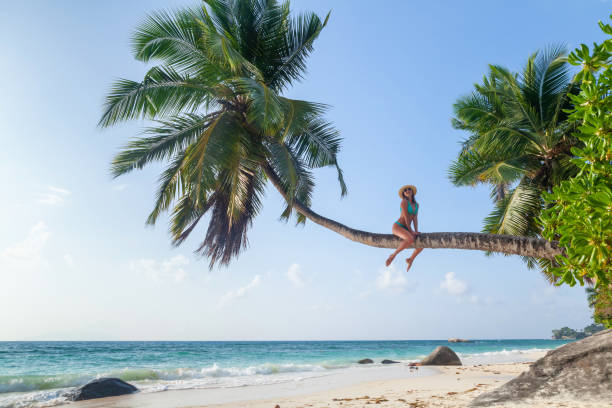 istock Young girl on palm on sea beach 2165757694