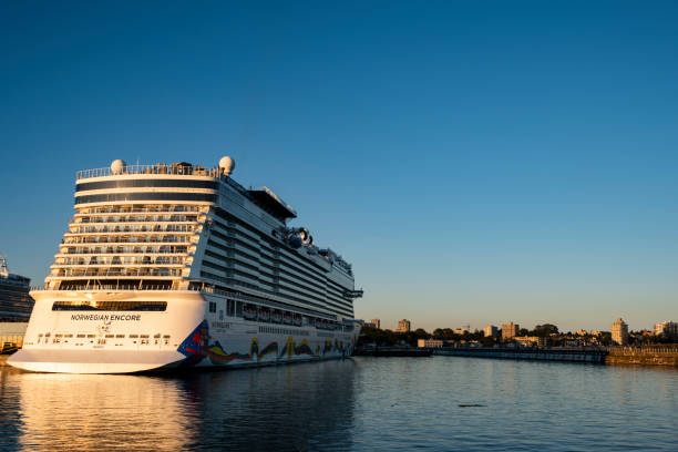 Victoria, British Columbia, Canada - July 6, 2024: NCL Encore docked in Victoria at sunset.