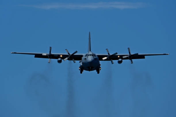 istock Military transport plane in flight. 2165771809