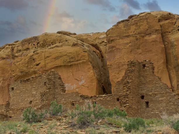 Chaco canyon cultural ruins in northwest New Mexico. The settlement of ancestral Pueblo people from 850 to 1250. The national historical park showcases the ancient civilization.