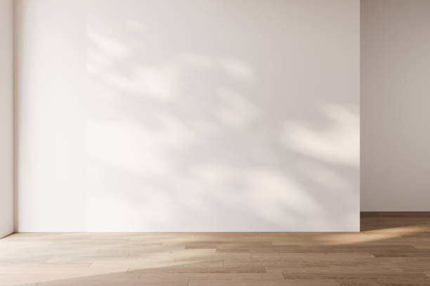 istock Empty room interior empty space background mock up, sunlight and shadows room walls, room with sunlight and leafs shadows and wooden blank parquet floor 2165777784