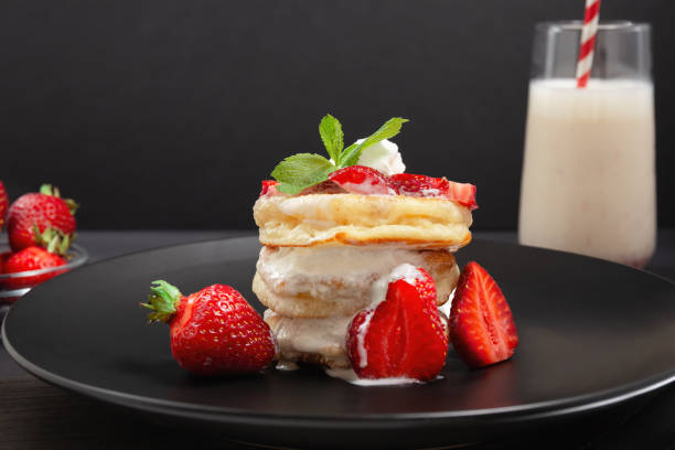 istock Pancakes with Strawberries and Milkshake 2165781163