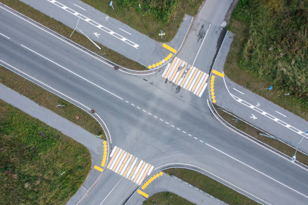 Asphalt crossroad. Aerial top view