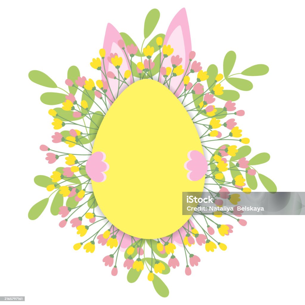 Ears Border Frame Easter Frame Border With Twigs Flowers And Bunny Ears Paws Behind ...