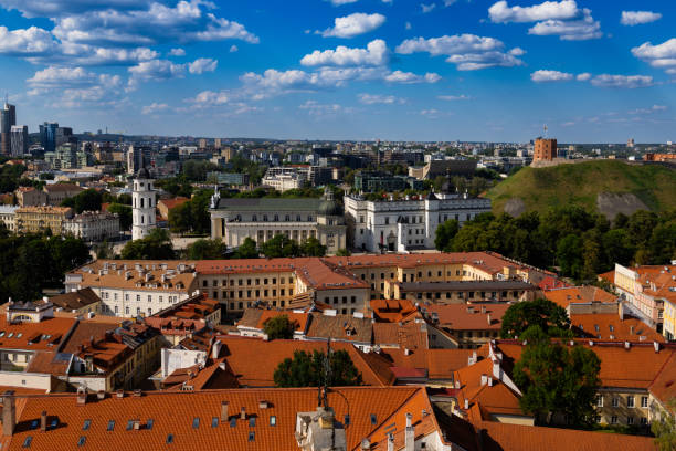 Vilnius, Lithuania. June 28, 2024. Vilnius city, Cathedral and Bell Tower from St. John's Church