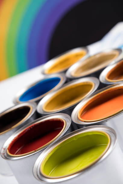 istock Rainbow colors, Open cans of paint 2165799523