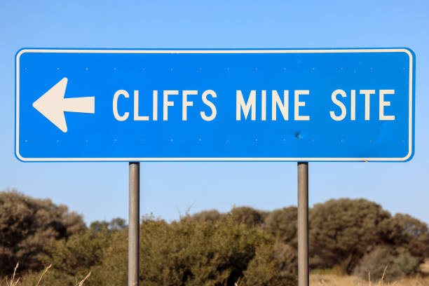 Directional road sign, indicating way to Cliffs mine site.  Nickel sulphide (sulfide) ore.  Western Australia,  Outback