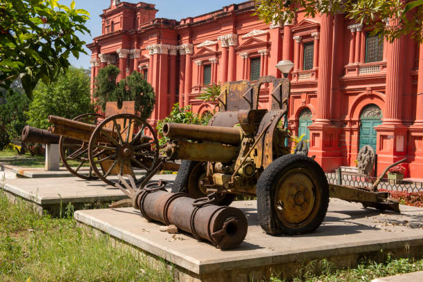Bengaluru, Karnataka, Jan 26, 2023: Field gun displayed outside the Government Museum by the Mysore State at the Venkatappa Art Gallery.