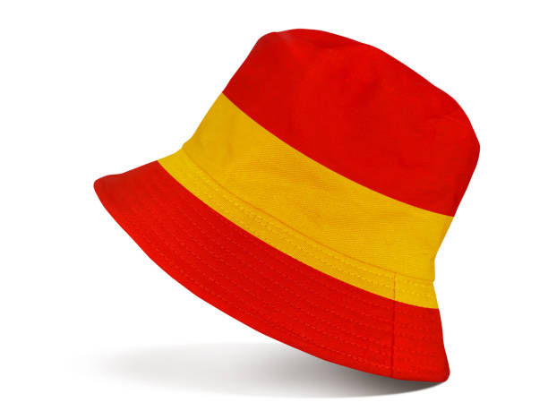 istock red bucket hat Yellow color isolated on white background 2165807431