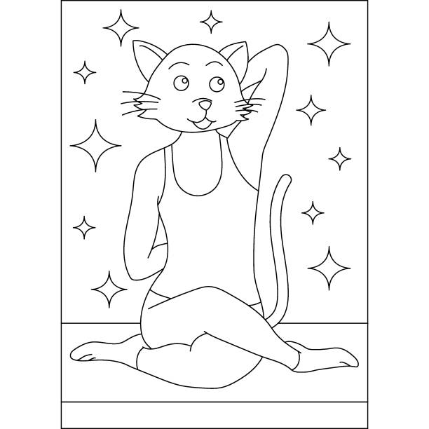 cat yoga exercise coloring book page cat yoga exercise coloring book page for kids or grown adults creative coloring mindful relaxation activity garudasana illustrations stock illustrations