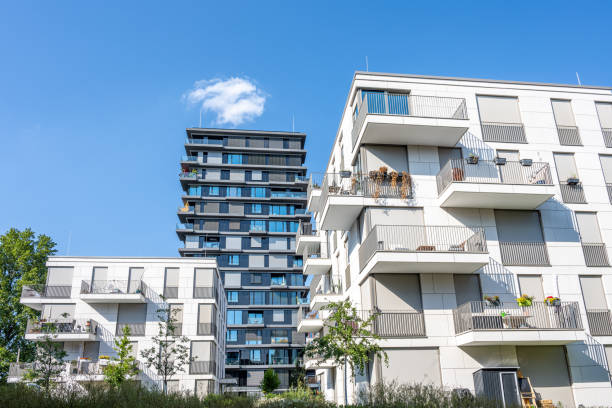 istock Modern black and white apartment buildings 2165808264