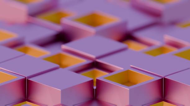 istock Abstract Geometric Pattern with Purple and Yellow 3D Cubes 2165816215
