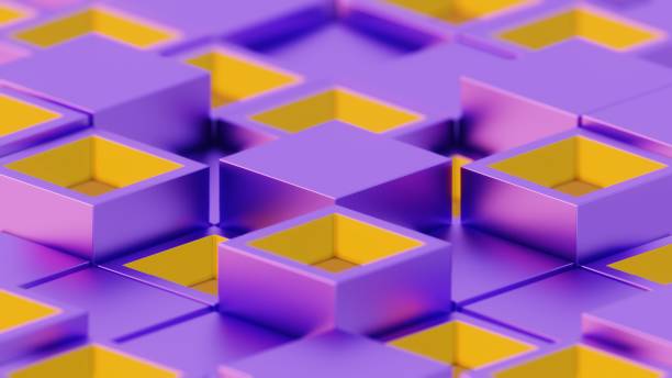 istock Abstract Geometric Pattern with Purple and Yellow 3D Cubes 2165816235