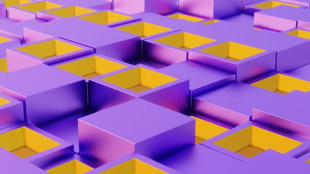 istock Abstract Geometric Pattern with Purple and Yellow 3D Cubes 2165816248