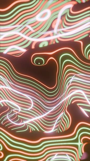 istock Colorful Abstract Topographic Lines with Glowing Neon Lights 2165816355