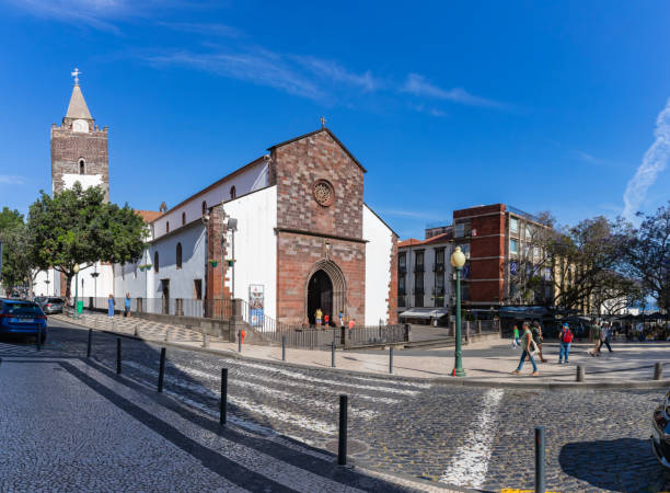 Funchal, Madeira, Portugal - April 13, 2024: Street view in Funchal, Madeira. Sé Cathedral.