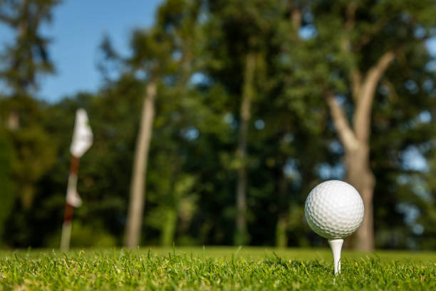 istock Closeup Golf ball on green grass on course 2165821671