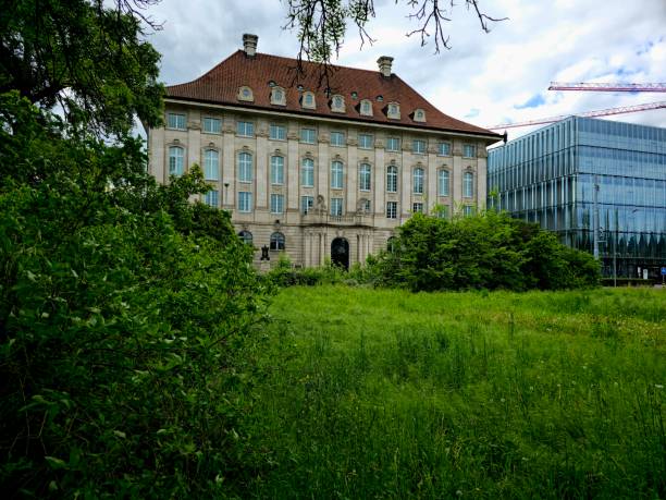 View of famous State chancellery - Staatskanzlei with war memorial in the German city center of the Bavarian capital.