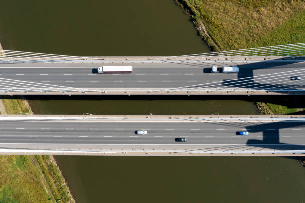 istock Suspension highway bridge top-down view 2165829648