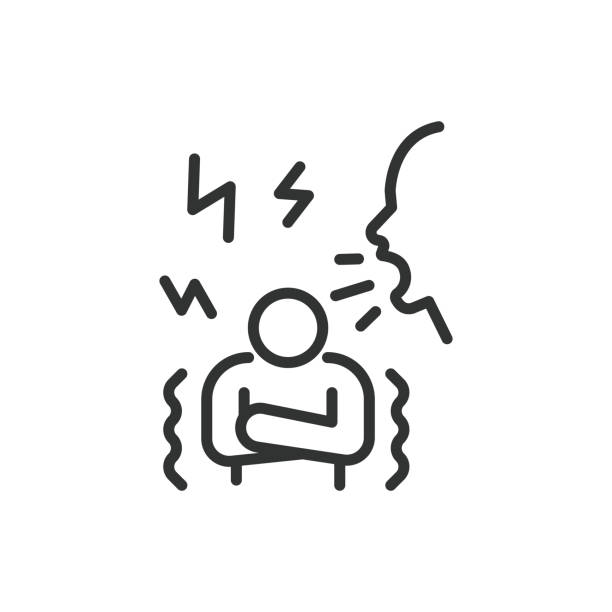 illustrazioni stock, clip art, cartoni animati e icone di tendenza di abuso verbale, in line design. abuso emotivo, bullismo, molestie, aggressione, abuso psicologico, intimidazione su sfondo bianco vettore. icona del tratto modificabile per abuso verbale. - bullismo