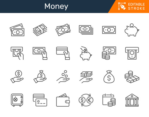 Money thin line icons. Editable stroke. Pixel perfect.