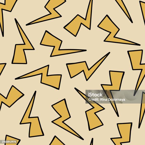 Storm Tunder Pattern Lightning Doodle Seamless Pattern Thunder Or Storm Symbol 80th 90th ...