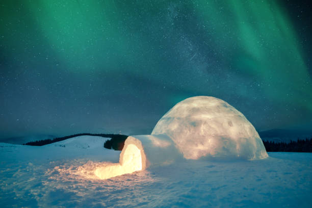 istock Wintry scene with glowing polar lights and snowy igloo 2165843078