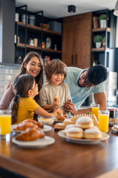 Joyful Family Breakfast in Contemporary Kitchen