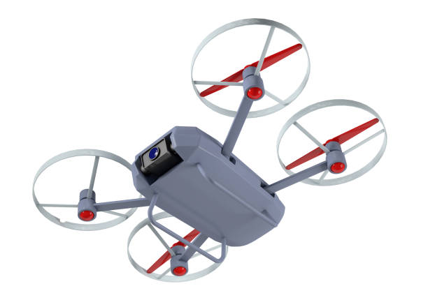 istock A grey and red drone with a camera isolated on a white background 2165844693