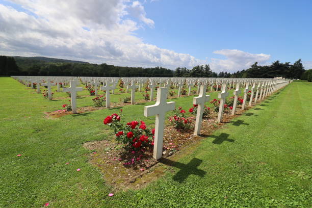Christian cemetery over green grass.
