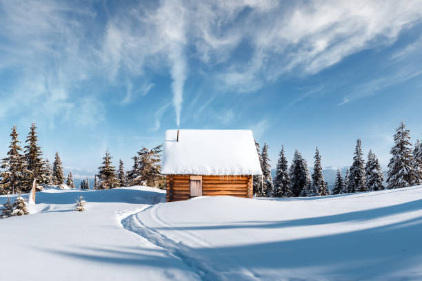 Shepherd's hut in winter in Poland mountains - Tatras