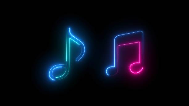 istock music icon vector logo. Music notes icon set, Musical key signs. Blue neon note isolated on black background. 2165854968