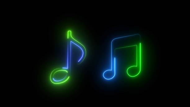 istock music icon vector logo. Music notes icon set, Musical key signs. Blue neon note isolated on black background. 2165854971