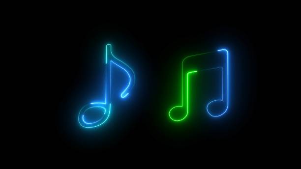 istock Music icon vector logo. Music notes icon set, Musical key signs. neon note isolated on black background. pink and green neon light music icon. 2165854974