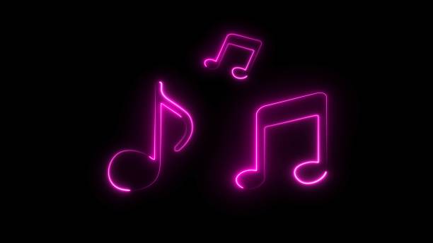 istock Logo of music icon vector design element. Music sign neon glowing loop. Bright musical note icon on black background. 2165855076