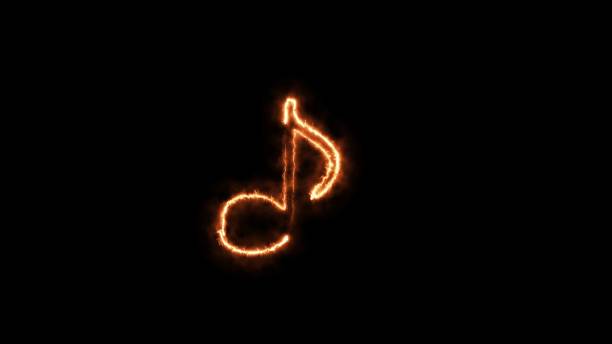 Logo of music icon vector design element. Music sign neon glowing loop. Bright musical note icon on black background.