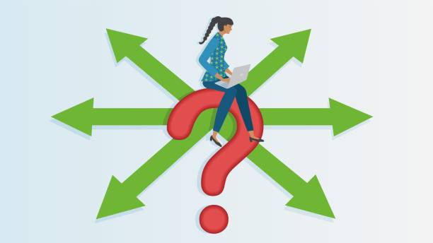 istock Woman with laptop trying to find the right solution. Dimension 16:9. Vector illustration. 2165855176