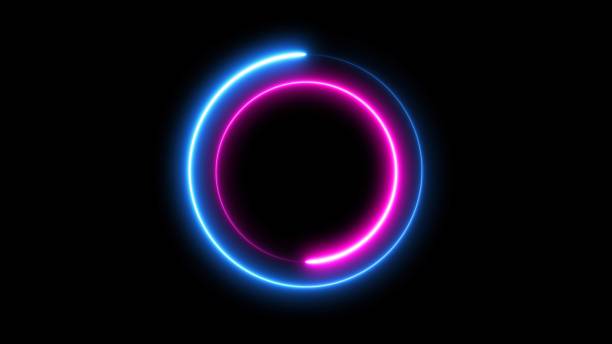 istock Abstract beautiful colorful neon circle frame loading icon on black background. neon circle frame loading icon background. 2165855323