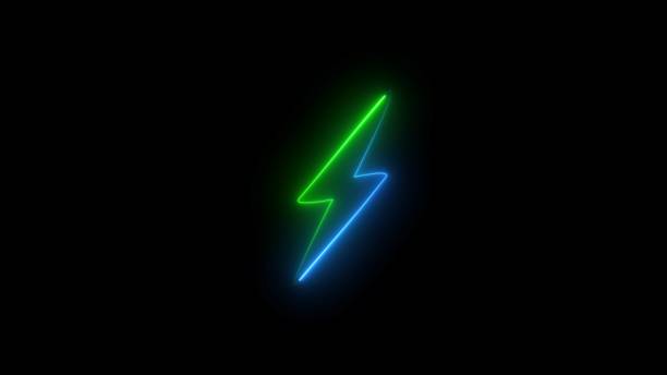 istock Neon bolt icon illustration. Flash neon sign. 3d Glowing neon flash icon illustration. Lightning strike flash on black background. 2165855389