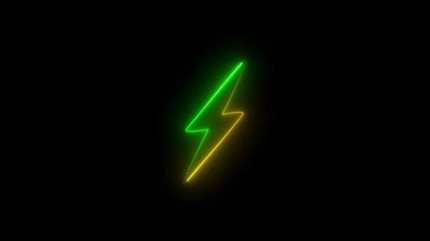 istock neon lightning sign. Bright lightning, electrical storm, high voltage. Flash neon sign. 3D glowing neon flash icon illustration. 2165855424