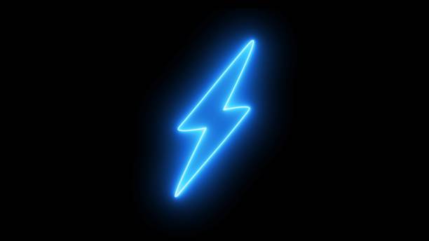 istock neon lightning sign. Bright lightning, electrical storm, high voltage. Flash neon sign. 3D glowing neon flash icon illustration. 2165856069