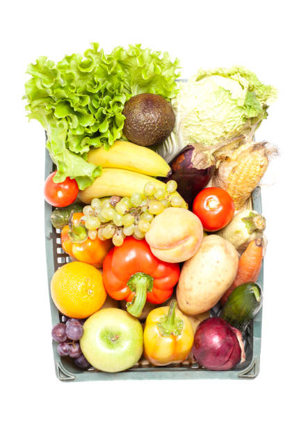 istock Fresh ripe vegetables and fruit in crate top view 2165861064